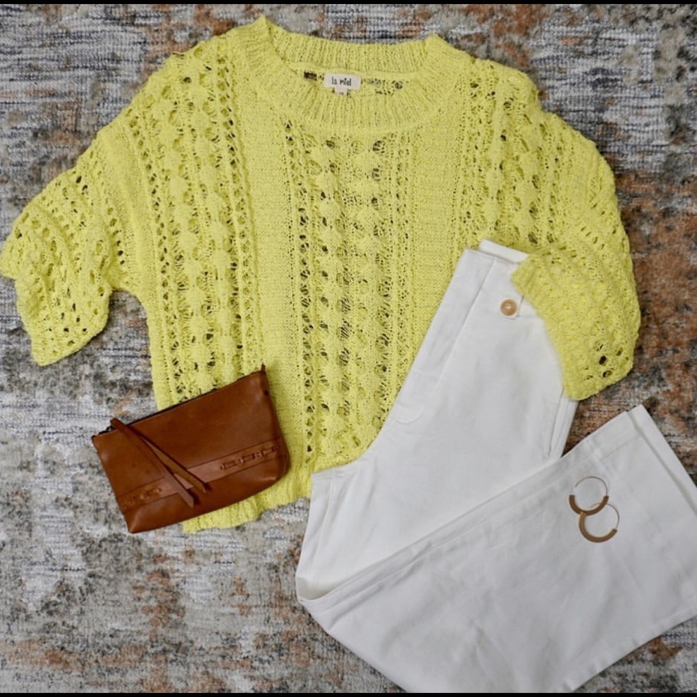 NWOT La Miel Yellow Open Knit Sweater - Medium